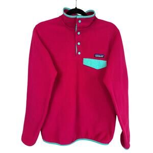 Patagonia Pink Turquoise Trim Synchilla Snap T Fleece Pullover Medium Womens